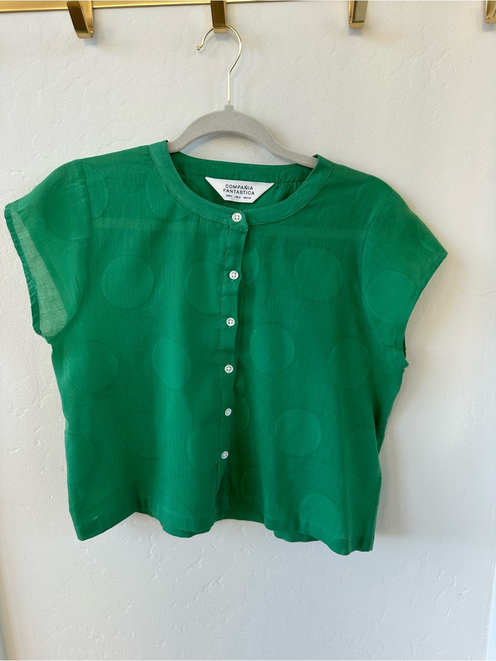 Compañia Fantastica Green Polka Dot Button Front Top Size S